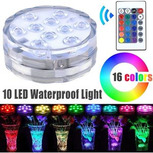 10 Led Remote Controlled RGB Submersible Light Battery Operated Onderwater Night Lamp Vaas Kom Outdoor Garden Party Decoratie