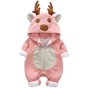 Winter Baby Kleding Kerst Cartoon 3D Herten Baby Romper Overall Pasgeboren Jongen Meisje Fleece Warm Jumpsuit Xmas Kostuum
