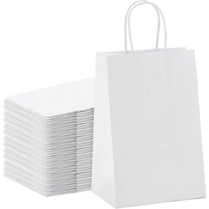 50Pcs Kraftpapier Zak Winkelen Bag Takeaway Verpakking Papieren Zak Ronde Touw Tote Tas