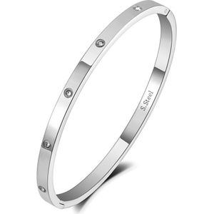 Aenine Luxe Cz Crystal 4Mm Manchet Armband Voor Vrouwen Classic Zirconia Liefde Titanium Roestvrij Stalen Armband Sieraden AB19063