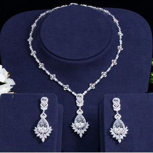 Beaqueen Gorgeous Teardrop Green Cz Crystal Wedding Earring Ketting Jurk Sieraden Sets Met Marquise Zirconia JS001