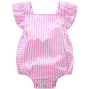 Zomer baby rompertjes Meisje Kleding Roze Streep Mouwloze Backless Boog Kleding Baby Jumpsuit Baby Kleding