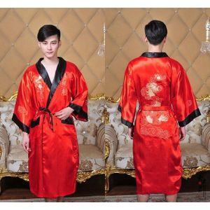 Zwart/Burgudyreversible Twee Gezicht Chinese Mannen Zijde Satijn Robe Borduren Draak Kimono Badjas Toga Nachtkleding One maat 1307