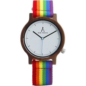 Alk Vision Pride Regenboog Top Hout Horloges Luxe Vrouwen Mens Houten Horloge Met Canvas Lgbt Strap Casual Horloge