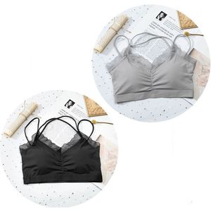 2Pcs Lce Zijde Traceless Mooie Terug Jarretel Beha Sexy Kant Student Meisje Verpakt Beha Ondergoed Vrouwelijke