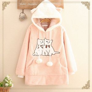 Womens Fluffy Hooded Lange Winter Sweatshirt Fluwelen Fleece Raglan Pocket Herfst Hoodie Animal Print Casual Trui Outfit