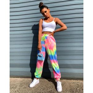 Neon Tie-Dye Joggers Hoge Taille Lange Baggy Broek Vrouwen Trainingsbroek Losse Broek Zomer Lace Up Broek Streetwear kleding Up