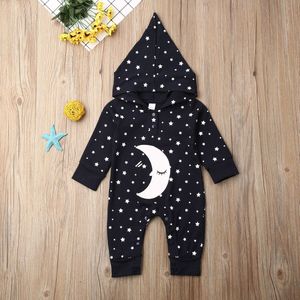 Pudcoco Winter Pasgeboren Baby Jongen Meisje Kleding Moon Stars Print Lange Mouw Capuchon Katoenen Romper Jumpsuit Een Stuk Outfit set