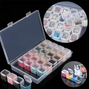 28 Slots Diamant Schilderij Accessoires Opbergdoos Diamant Borduurwerk Container Dozen Met 160Pcs Witte Stickers Diy Craft Box