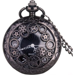 Mode Hollow Gear Brons Shilver Quartz Zakhorloge Hanger Ketting Ketting Horloge Klok Reloj De Bolsillo CF1036