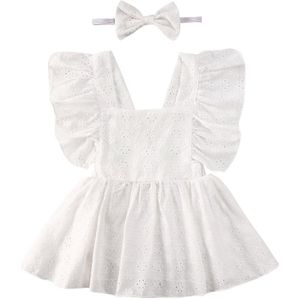 Pasgeboren Kids Baby Baby Meisjes Romper Zomer Ruches Effen Witte Mouwloze Backless Tutu Jumpsuit Hoofdband Kleding Outfit