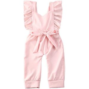 Mode Zomer Pasgeboren Baby Kleding Kids Meisjes Jongens Rompertjes Roze Solide Ruches Mouwloze Mooie Jumpsuits Outfits