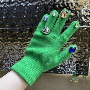 Huanzhi 2022 Koreaanse Ins Willekeurige Kleur Steentjes Handschoenen Breien Vinger Nail Handschoenen Voor Vrouwen Y2K Winter Mode-sieraden