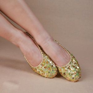 Volwassen Zachte Goud Zilver Pailletten Oosterse Buik Ballet Dans Schoenen Voor Vrouwen Ballerina Gymnastiek Opvouwbare Praktijk Dansen Flats