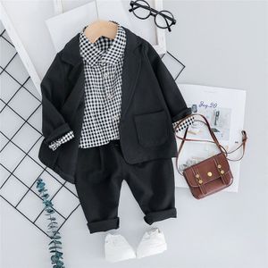 Pasgeboren Baby Jongens Pakken Set Formele Casual Plaid Lange Mouwen Shirt Jasje Broek Wedding Suits 3 stuks Peuter Jongen Kleding sets