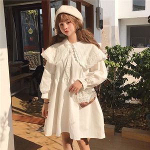 Japanse Harajuku Vrouwen Mini Lolita Jurk Dubbele Gelaagde Kanten Kraag Oversized Zwart Wit Jurk Leuke Kawaii Meisje Korte jurk
