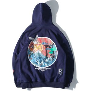 GONTHWID Japanse Geborduurde Kranen Fleece Hoodies Streetwear Mannen Vrouwen Hip Hop Casual Sweatshirt Roze Naby Blauw