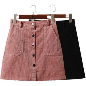 Lente Harajuku Office Lady School Vrouwen Korte Rok Denim Stijl Knop A-lijn Corduroy Hoge Taille Pocket Mini Rok