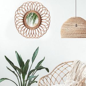 Rotan Muur Spiegel Handgemaakte Opknoping Decoratieve Spiegels Slaapkamer Kaptafel Spiegel Ronde Macrame Handleiding Wijnstok Spiegels #12