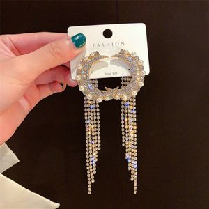 Fyuan Grote Maan Crystal Oorbellen Voor Vrouwen Bijoux Lange Kwastje Parel Rhinestone Dangle Oorbellen Verklaring Sieraden