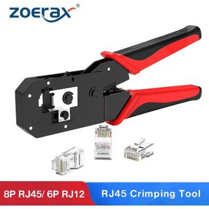 Zoerax RJ45 Krimptang, all-In-Een Ethernet Netwerk Lan Kabel Stripper Cutter Crimper Tool Voor 8P/RJ-45 &amp; 6P/RJ-12, RJ-11