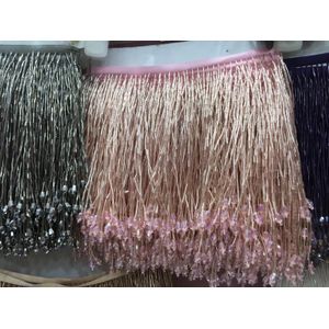 Licht Roze Heavy Bead Fringe Tassel Trim Voor Dans Kostuum, Haute Couture Jurk Trimmen Kralen Fringe Goud Zilver Blauw