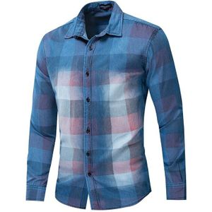 Europese Maat Mode Kleding Mannen 100% Katoenen Shirt Mannen Slim Fit Plaid Shirt Mannelijke Lange Mouwen denim Shirt 204