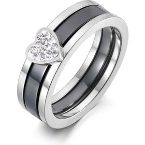 JeeMango Titanium Rvs Keramische Crystal 2 In 1 Heart Wedding Ring Trendy Anniversary Rings Sieraden Voor Vrouwen JR19100