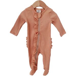 Pasgeboren Stuk Footed Pyjama Baby Baby Boy Meisjes Solid Lange Mouwen Ronde Hals Ruche Rits Nachtkleding Nachtkleding