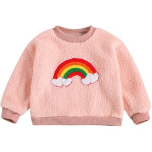Herfst Herfst 9M-3Y Peuter Baby Meisje Regenboog Hart Wolken Patroon Roze/Wit Lange Mouw Sweatshirt Top Outfit kleding