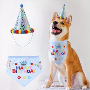 Hond Kat Verjaardag Bandana Sjaal Hoed Set Pet Puppy Kostuum Cadeau Accessoires