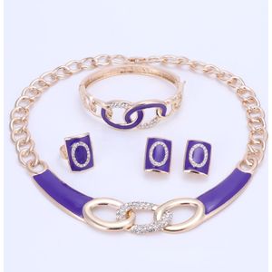5 Kleuren Sieraden Sets Ketting Ring Armband Oorbellen Bruiloft Goud Kleur Voor Vrouwen Crystal Maxi Jurk Accessoires