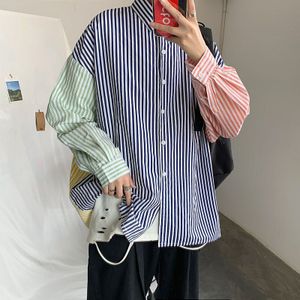 Gestreepte Shirt Mannen Mode Contrast Kleur Business Casual Overhemd Mannen Streetwear Losse Lange Mouw Heren Wilde Jurk Shirt
