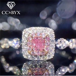 Cc Charms 925 Sterling Zilveren Ringen Voor Vrouwen Roze Vierkante Bruids Bruiloft Sieraden Bijoux Femme Engagement Accessoires CC705