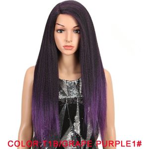 Magic Hair 28 Inch 70 Cm Lange Ombre Bruin Yaki Rechte Synthetische Pruiken Voor Zwarte Vrouwen Hittebestendige Vezel Haar lace Front Pruik