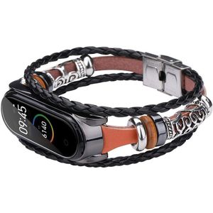Retro Mi Band 3 4 Strap Wrist Strap Voor Xiao Mi Mi Band 4 Lederen Band Vervanging Lederen Kralen Armband strap Weave Gevlochten