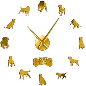 Wandklok Decoratieve Wall Art Horloge Staffordshire Bull Terrier DIY Grote Staffie Gigantische Muur Hond Ras Ornament Memorial