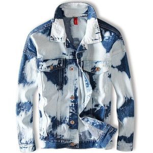 Aboorun Mannen Denim Jassen Tie Dye Gedrukt Denim Jassen Lente Herfst Jas Voor Mannelijke