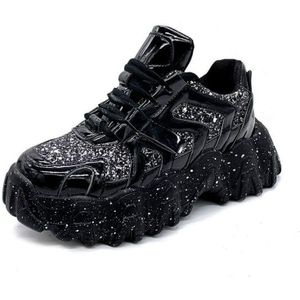 Fujin Zwart Platform Vrouwen Sneakers Zomer Duurzaam Ademend Air Mesh Wandelschoenen Sneakers Chunky Lederen Schoenen