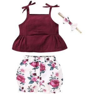 Zomer Peuter Baby Meisjes Jarretel Effen Vest Tops + Bloemenprint Shorts Outfits ÐžÐ´ÐµÐ¶Ð´Ð° Ð”Ð»Ñ ÐÐ¾Ð²Ð¾Ñ€Ð¾Ð¶Ð´ëÐ½Ñ‹Ñ… Dziewczyna Zestawy