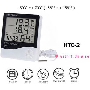 Lcd Elektronische Digitale Temperatuur Vochtigheid Meter Indoor Outdoor Thermometer Hygrometer Weerstation Klok Gereedschap HTC-1 HTC-2