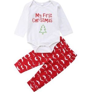 Peuter Baby Meisjes Jongens Kerst Romper + Snor Print Broek Outfit Kleding Maat 0-24 m