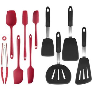 Rood/Zwart Kookgerei Hittebestendige Siliconen Keuken Koken Tools Bakken Kookgerei Gadgets Spatel Soep Lepel Set