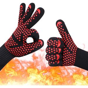 Anti-Hoge Temperatuur Katoen Antislip Fire Handschoenen Vlam Hittebestendige Oven Brandwerende Grill Handschoen Bbq Bakvormen voor Keuken