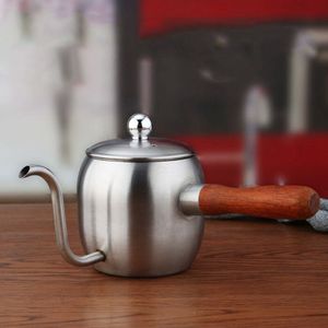 500Ml Roestvrij Staal Koffie Pot Lange Uitloop Hand Punch Koffie Drip Ketel Met Houten Handvat Home Office Koffie Pot