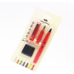 Jinhao 599 Rode Set pen 5 stks Blauw Inkt Medium nib fine nib Vulpen Student kalligrafie pen kantoor Business