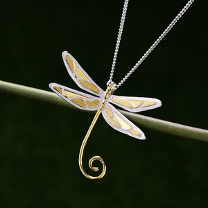 Lotus Plezier Echte 925 Sterling Zilver Natuurlijke Handgemaakte Fijne Sieraden 18K Goud Leuke Libel Hanger Zonder Ketting Voor Vrouwen