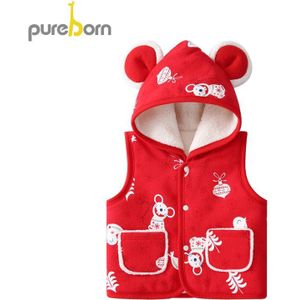Pureborn Baby Meisje Vest Cartoon Muis Gewatteerde Vest voor Baby Jongens Hooded Fleece Kids Warm Vest Kerst Winter Kleding