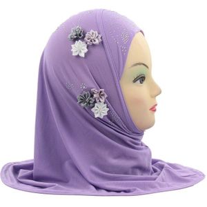 Moslim Meisjes Kids Hijab Islamitische Sjaal Sjaals Met 6 Mooie Bloemen Diamant Voor 1 Tot 5 Jaar Oude Meisjes