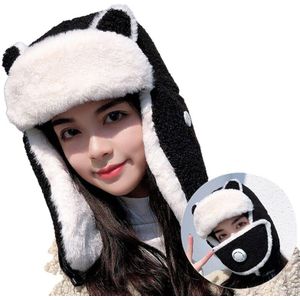 Vrouwen Cartoon Oren Winter Trooper Trapper Hoed Met Gezichtsmasker Fleece Oorklep Cap XX9D